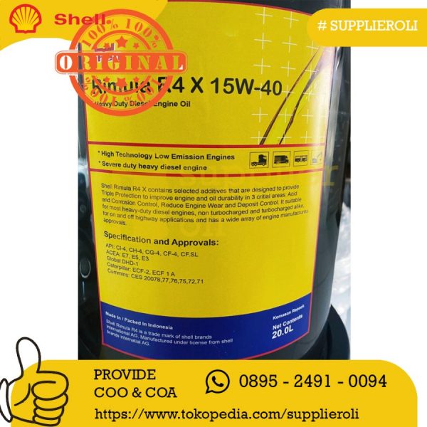 Shell Rimula R4 X 15W 40 - Oli Mesin Disel Original Murah Asli 20L